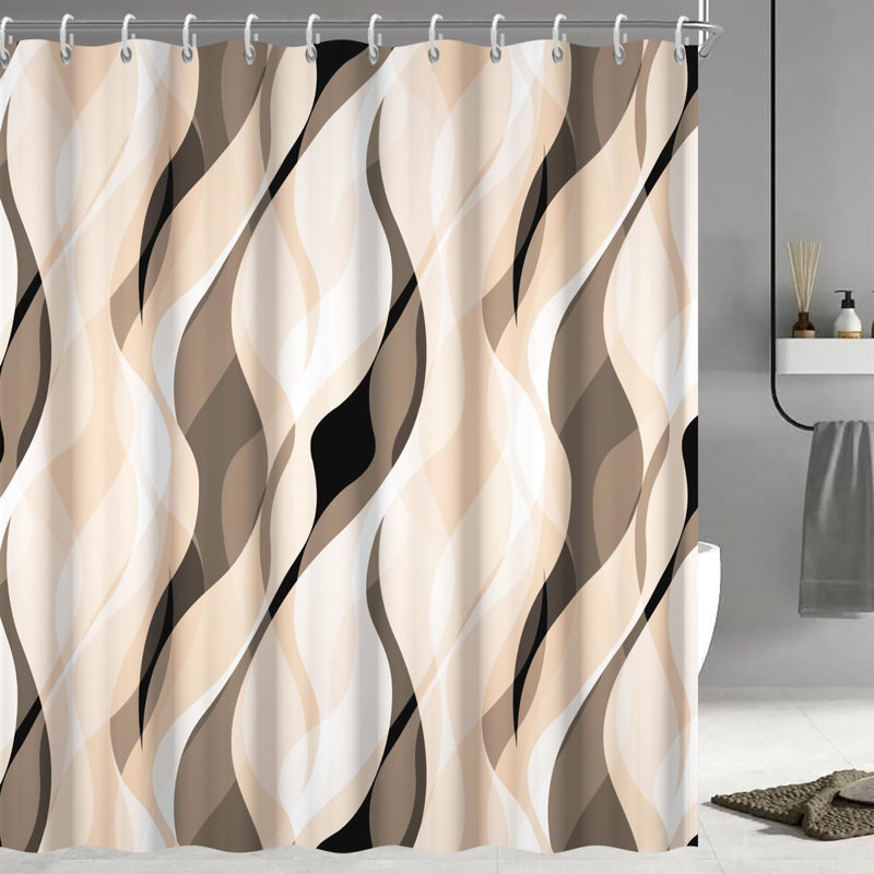 Pack of 1 Modern Abstract Striped Shower Curtain Set with Hooks, Cream, 243.84cm H x 182.88cm W