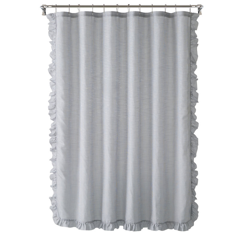 Leon Chambray Ruffle Fabric Shower Curtain, 72" x 72", Dark Gray