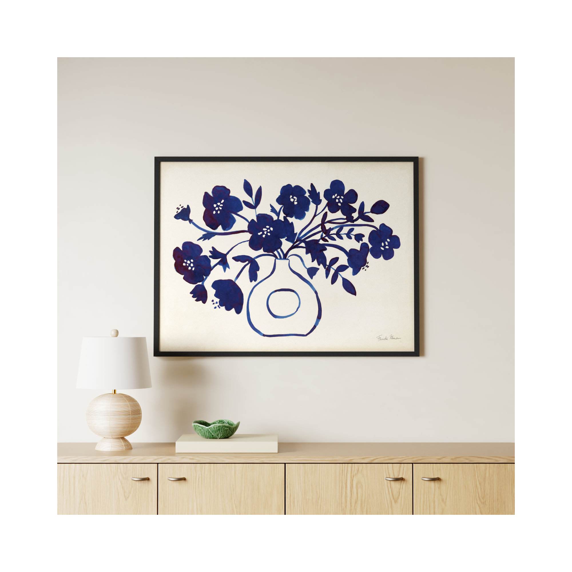 Modern Blue by Farida Zaman, 31" H x 41" W x 1" D, Black