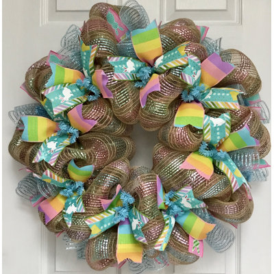 Burlap with Pastel Stripes Easter Ribbon Wreath