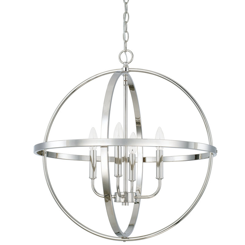 Lustre sphérique unique à 4 lumières Oxley, Nickel poli, H 24,25 po x l 23 po x P 23 po
