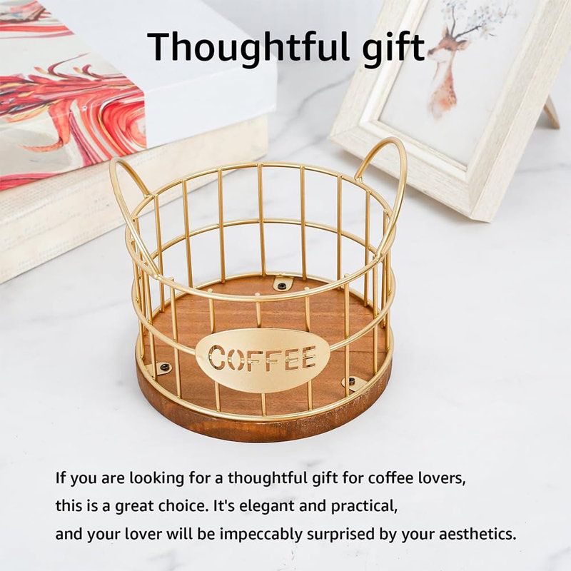 Support à dosettes de café pour comptoir, organisateurs de rangement pour dosettes de café K, panier à café avec base en bois pour la cuisine
