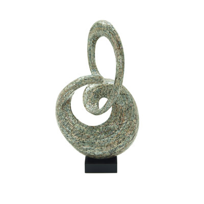Maine Mother of Pearl Shell Swirl Abstract Decorative Sculpture with Black Base