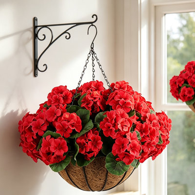 Artificial Flowers Hanging Basket, 8 Bundles UV Resistant Faux Geraniums with Chains for Outdoors, Silk Fake Flowers for Porch Patio Balcony Yard Garden Spring Summer Decoration