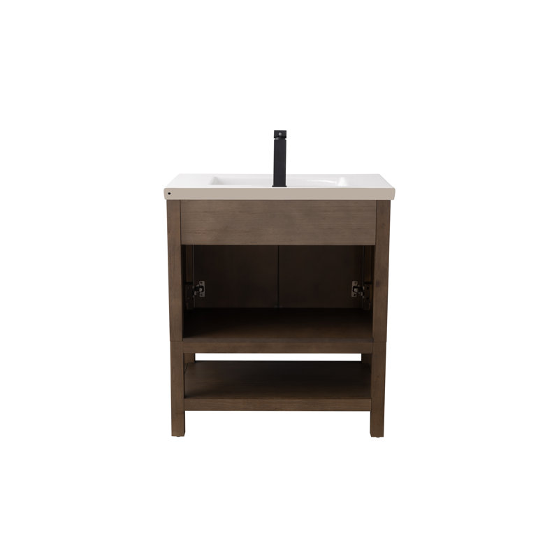 Chazden 30" Herringbone Design Single Bathroom Vanity with Ceramic Top, Blanc