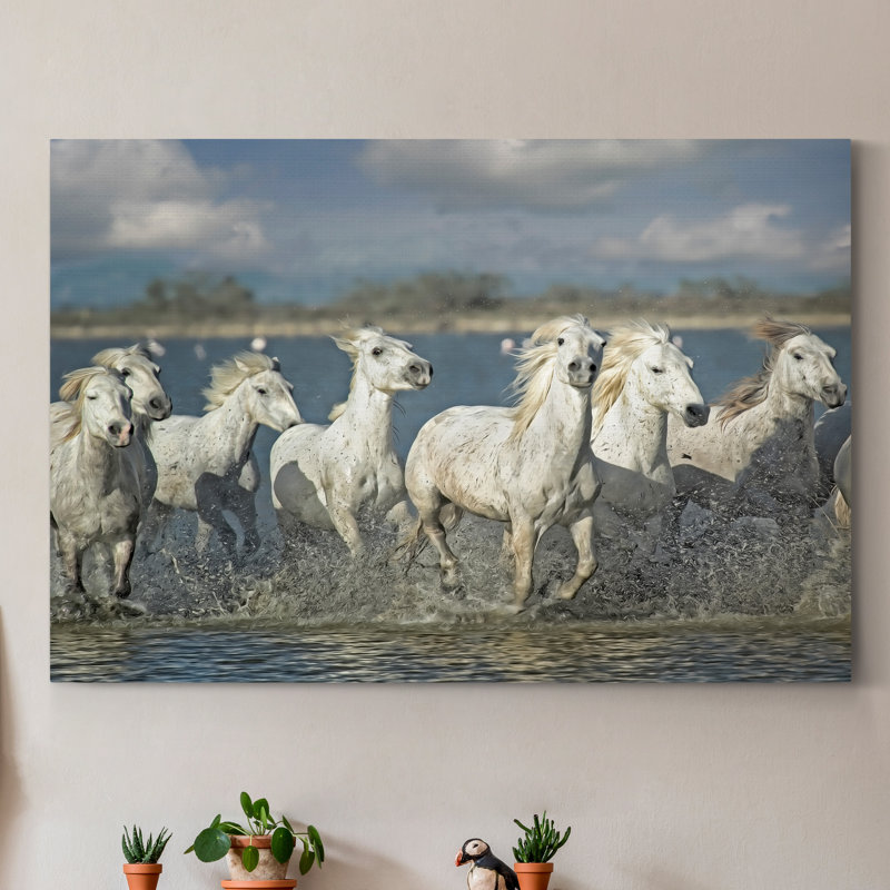 «White Horses of the Camargue», reproduction d'art sur toile, H 12 po x l 8 po x P 1 po