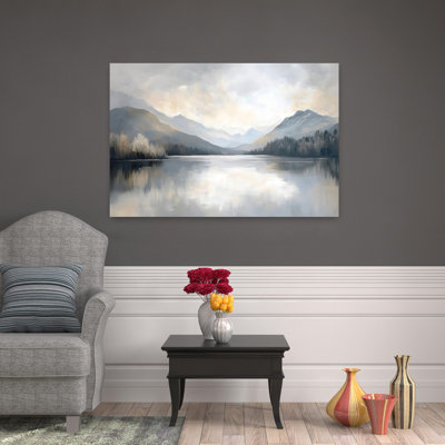 Art mural contemporain abstrait Misty Mountains Lake