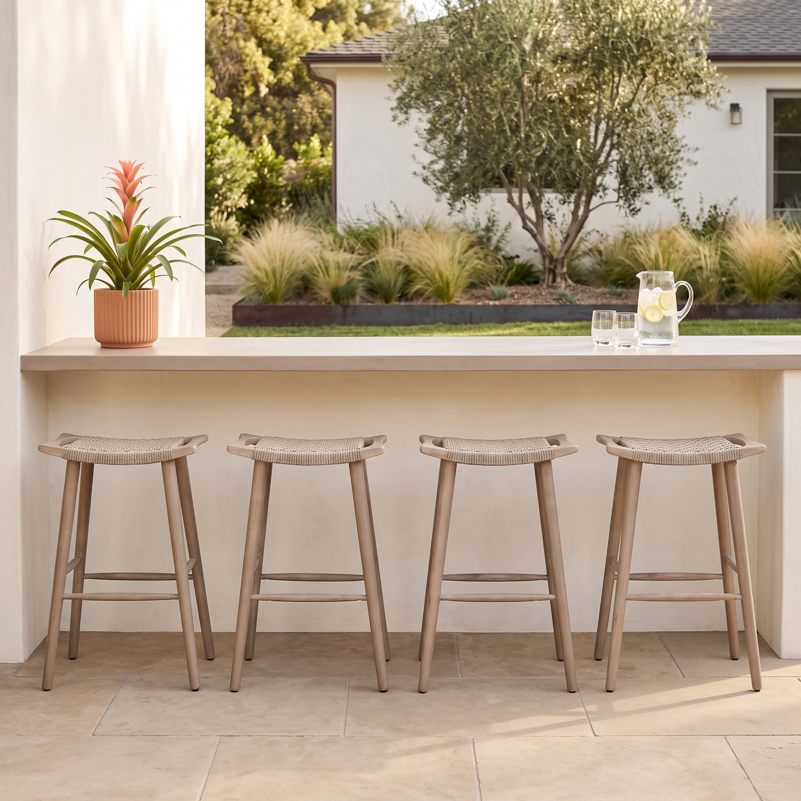 30'' Polyethylene (PE) Wicker Backless Outdoor Bar Stool