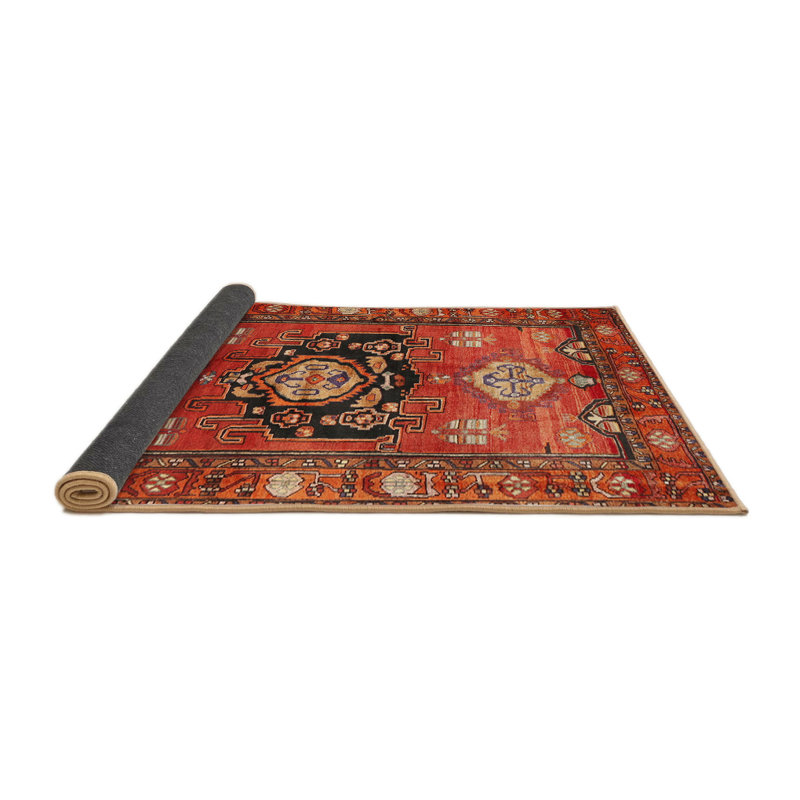 Tapis traditionnel rouge / beige / bleu, Rond 7 pi