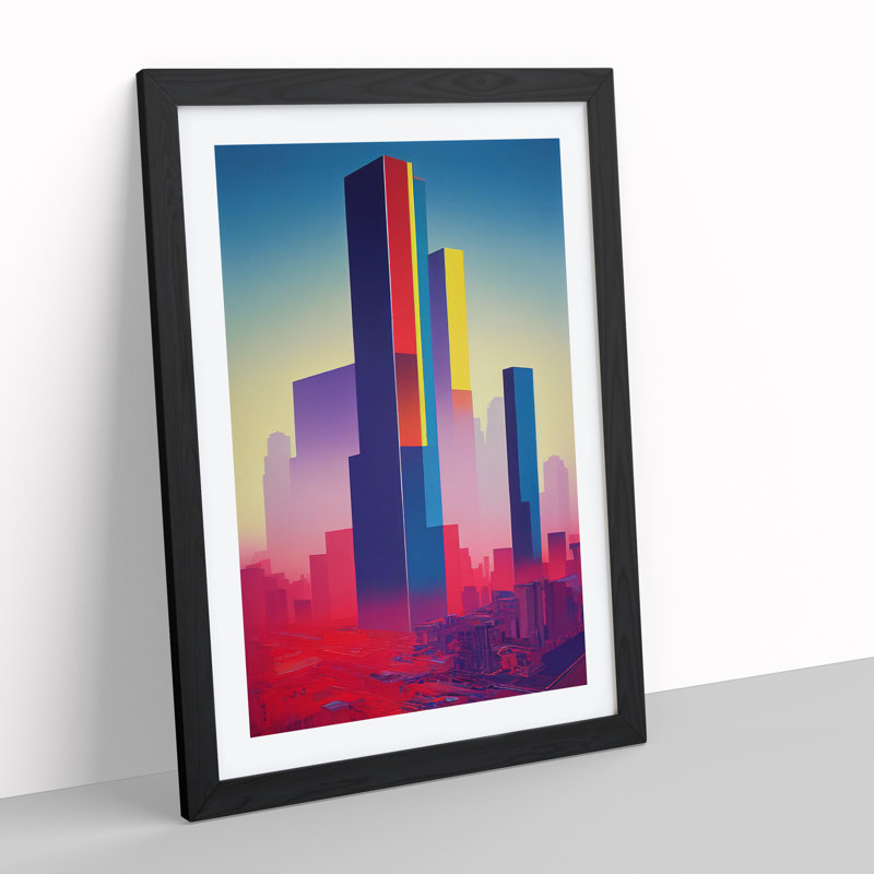 Creative City Skyline Abstract - Single Picture Frame Print, 64cm H x 46cm W x 2cm D, Black