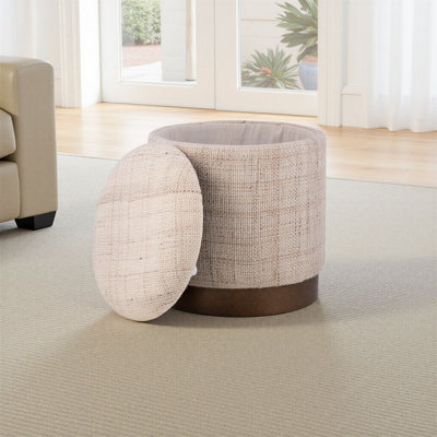 Elegant Beige 16" Round Ottoman with Hidden Storage Compartment