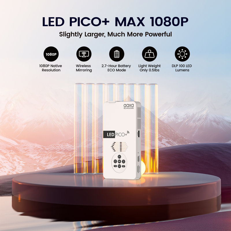 AAXA White LED Pico+ MAX Portable Mini Projector with Wi-Fi