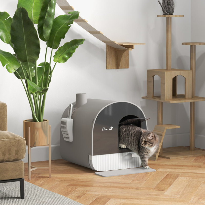 Litière pour chat avec couvercle, Gris clair