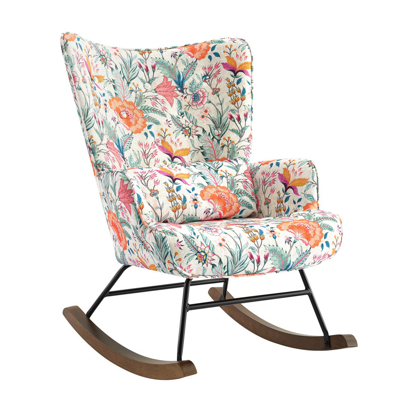 Marita Solid Wood Rocking Chair, Pink/Cream