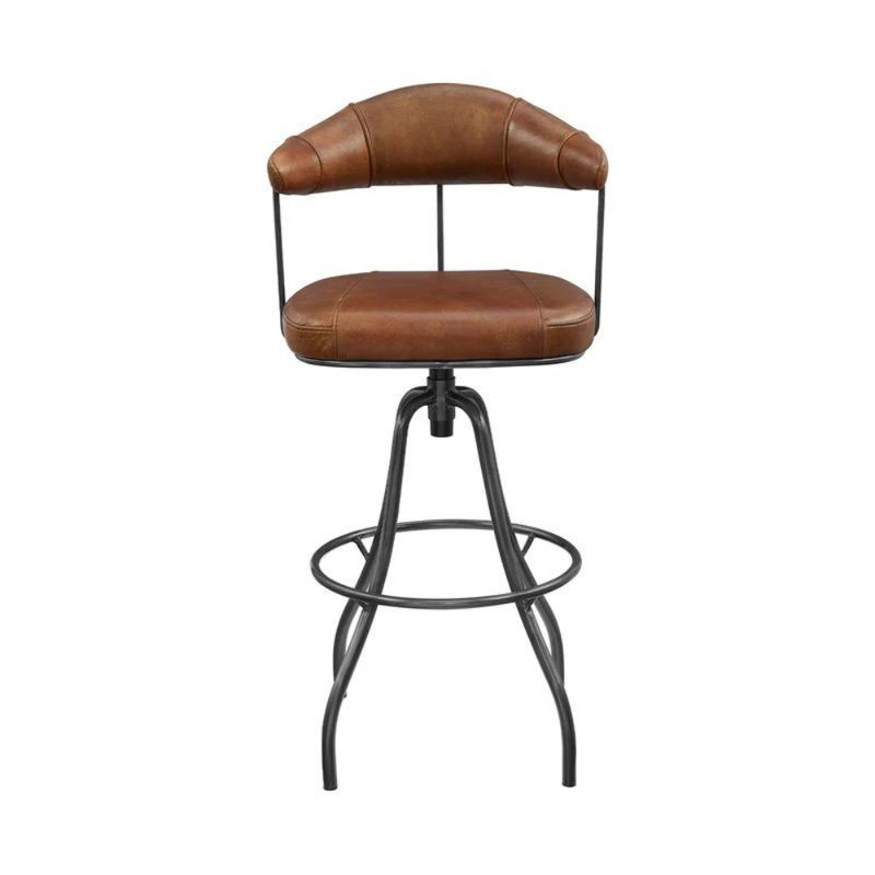 Open Backrest Genuine Leather Bar Stool, Brown