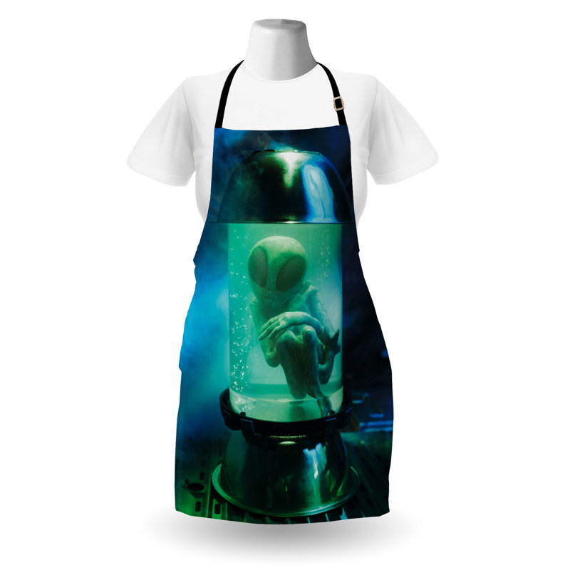 Tablier East Urban Home, unisexe, OVNI martien, taille adulte, vert ciel bleu pâle
