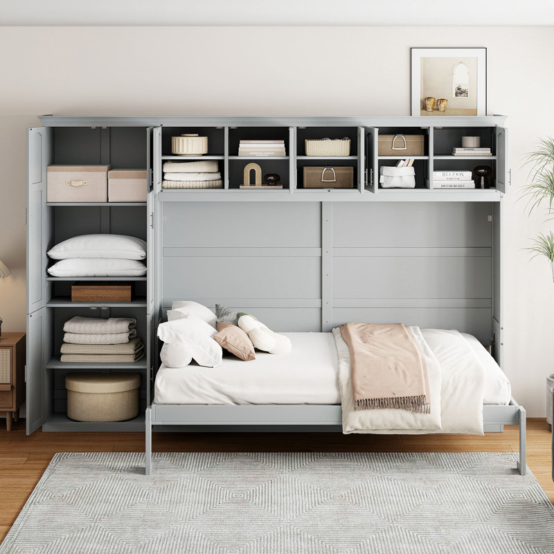 Grand lit escamotable mural avec armoires pour un espace peu encombrant et multifonctionnel, un rangement intégré et une disposition personnalisable