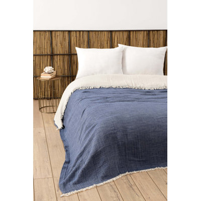 Premium Navy Blue Double Bedspread, 67 x 98 | 100% Cotton, 4-Ply, Machine Washable at 30-40°C | Soft, Durable, and Cozy for Any Bedroom Décor | Perfect for Year-Round Comfort and Style