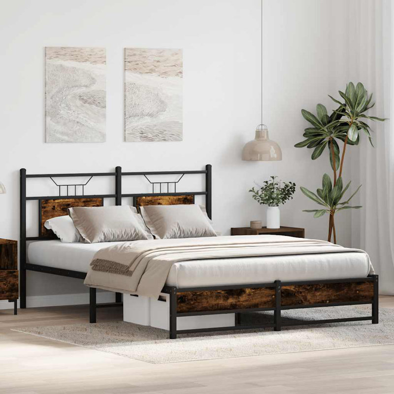 Bed Frame Without Mattress Engineered Wood, Smoked Oak, European Double (140 x 200cm)