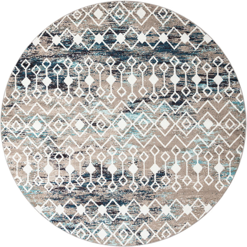 Tapis brun / noir en polypropylène tissé à la machine Briehn, Rond 10 pi