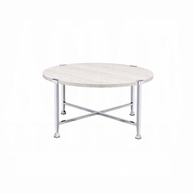Table basse contemporaine de style contemporain avec finition en chêne blanc sur le dessus, structure en métal, taille 36 x 36 x 18
