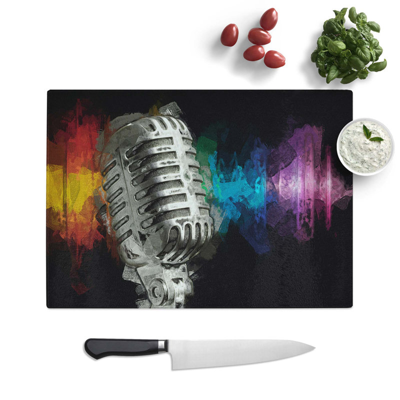 Tempered Glass Vocal Microphone Chopping Board, 39 cm W x 28.5 cm L