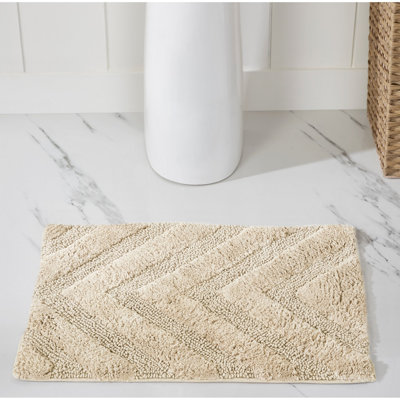 Branston 100% Cotton 1990 GSM Tufted Bath Rug with Non-Slip Backing, OEKO-TEX Certified, Machine Washable, Luxurious Chevron Pattern, Ultra Soft & Absorbent Bathroom Rug, 17" x 24" Rectangle, Sand