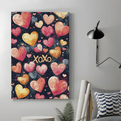 1pc Valentine's Day Framed Canvas Wall Art Prints Poster, Colorful Hearts Art Posters Canvas Print Painting for Living Room Bedroom Office Bathroom Do