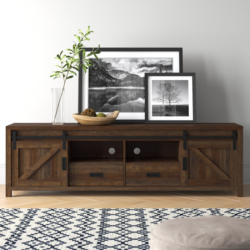 Tudor TV Stand for TVs up to 85", Dark Pine, 23.5" H x 78.75" W x 15.5" D