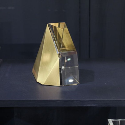 Clear Crystal & Brass Decorative Bookend – Heavy Duty Multifaceted Design