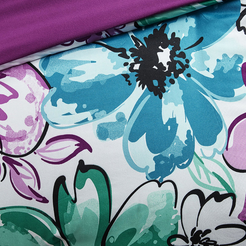 Édredon doux double / grand avec accessoires floraux asymétriques bleus et décoratifs