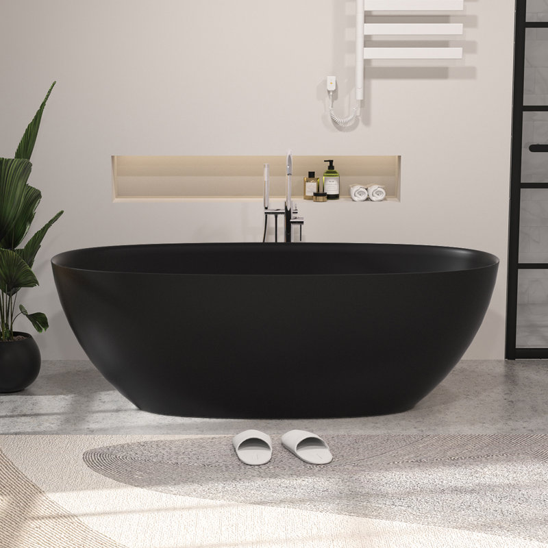 Baignoire de trempage autoportante de 65 po x 30 po avec drain escamotable et trop-plein, certifiée CUPC, conception élégante pour salles de bain modernes