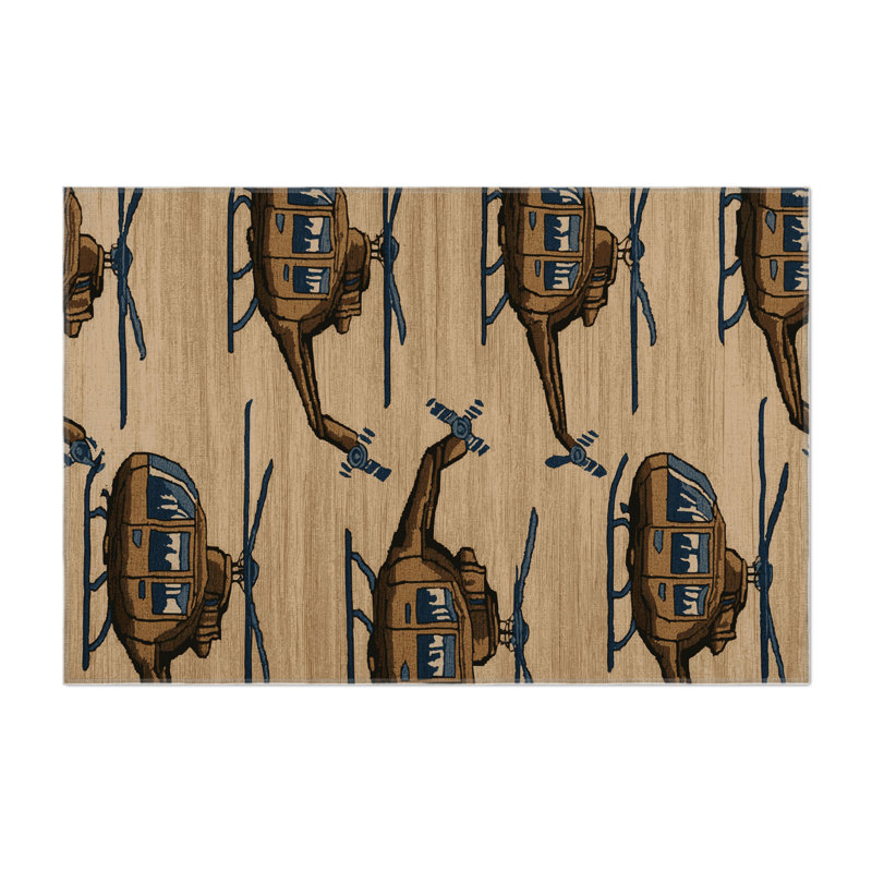 Transportation Beige Indoor and Outdoor Area Rug, Rectangle 3' x 5'