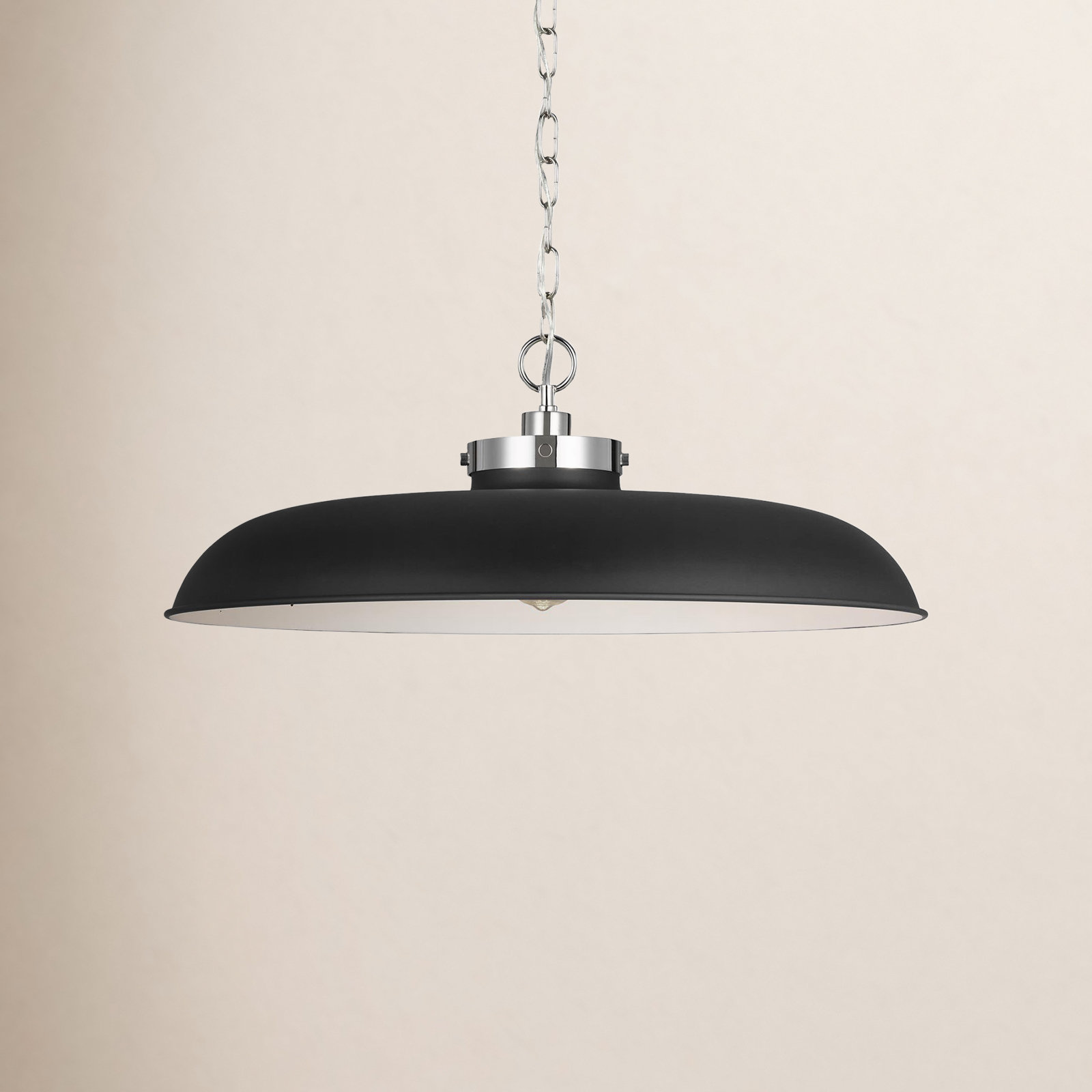 Tateos Single Light Metal Steel Dimmable Pendant, Midnight Black, Polished Nickel