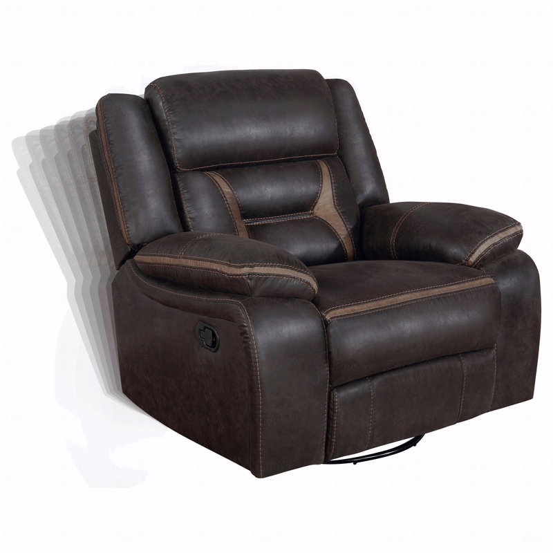 Upholstered Swivel Glider With Recliner Function With Pillow Top Arms, Brown