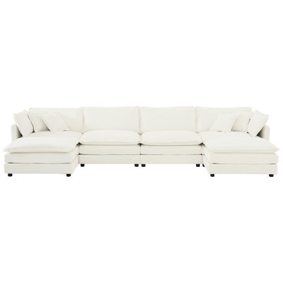 Upholstered Modular Sectional, White Chenille U-Shape With Sponge Filling And Ottomans Breathable Fabric U-Shaped Extra In Color
