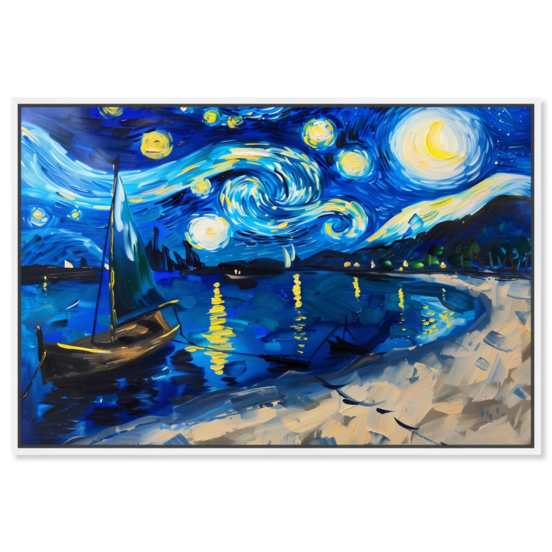 Art Remedy Whimsical Night Sail encadré Impressionism 57447, H 21 po x l 31 po, Cadre blanc