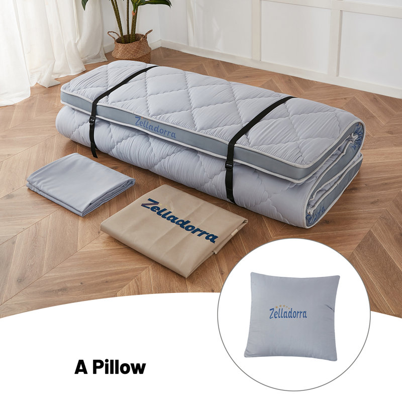 Zelladorra Japanese Floor Mattress, Thick Futon Mattress with Bed Pillow, Roll Up Floor Sleeping Mat Tatami Mattress Suitable for Guest, Camping