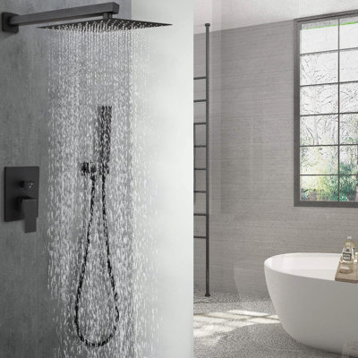 12 - Inch Matte Black Brass Complete Shower System With Lever Handle, Hand Shower, And Maintenance Design Bathroom Combination Adjustable Head, Single Constant Water Temperature