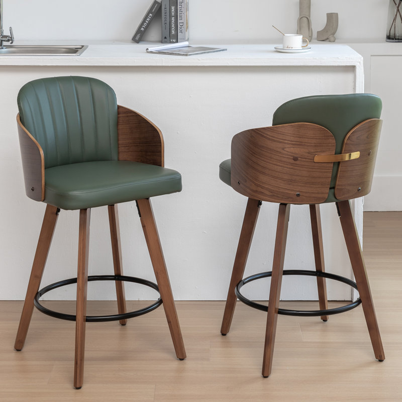 Tabourets pivotants en similicuir Ljubka, Vert, Tabouret de comptoir (siège d'une hauteur de 29,1