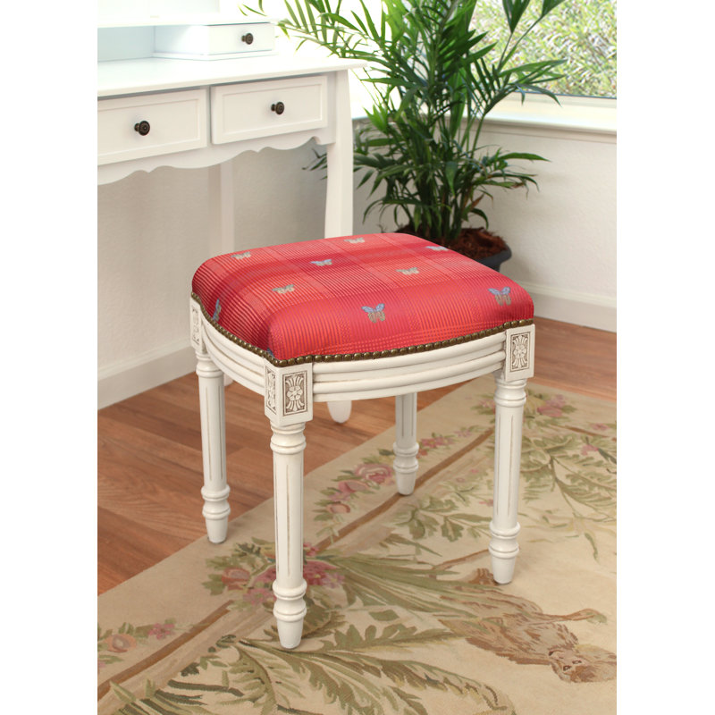Solid Wood Accent Stool, Red