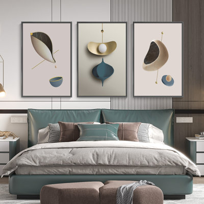 Luxueux aluminium encadré, ensemble de 3 reproductions d'art encadrées sur toile