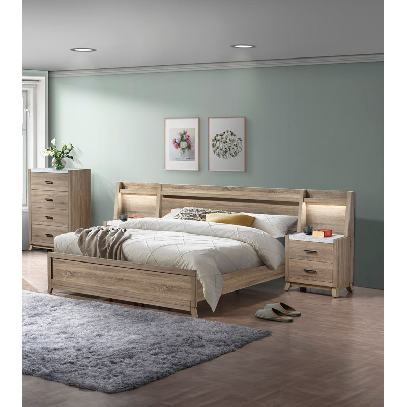 Commode haute Tily, 4 tiroirs, plateau en fausse pierre blanche, brun