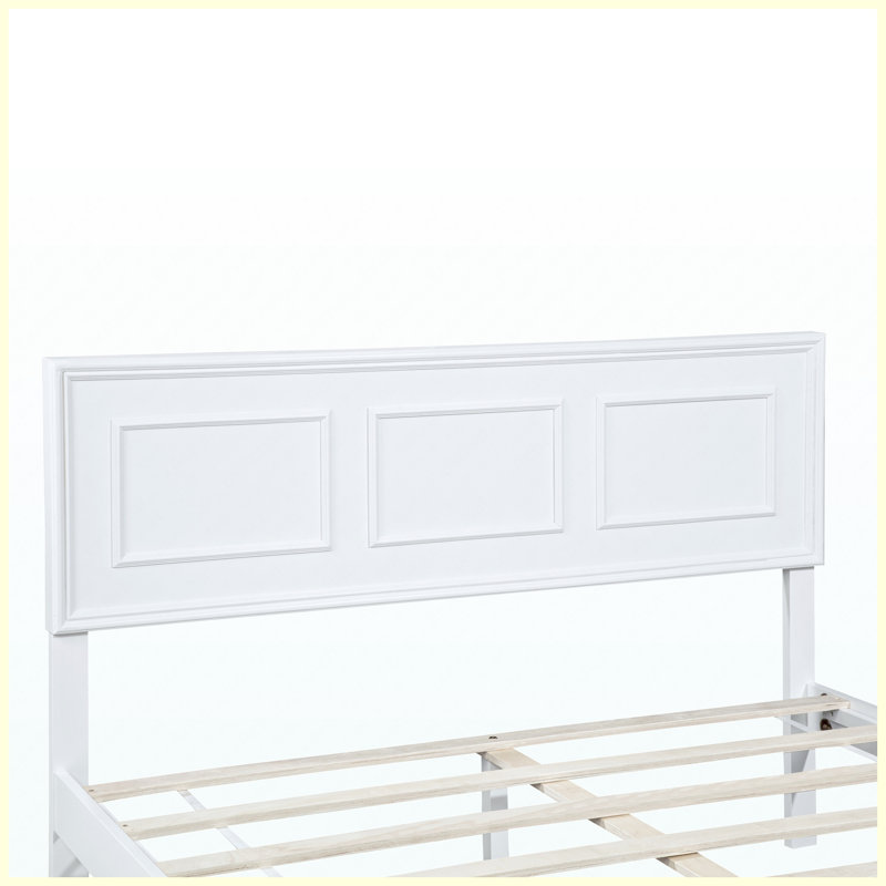 Lit mezzanine simple en métal avec échelle facile à monter et garde-corps de sécurité pleine longueur, blanc, White, Queen