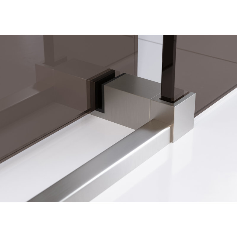 Equinox 56 - 60 in. x 60 in. Fully Frameless Bronze Tinted Sliding Bathtub Door, Nickel