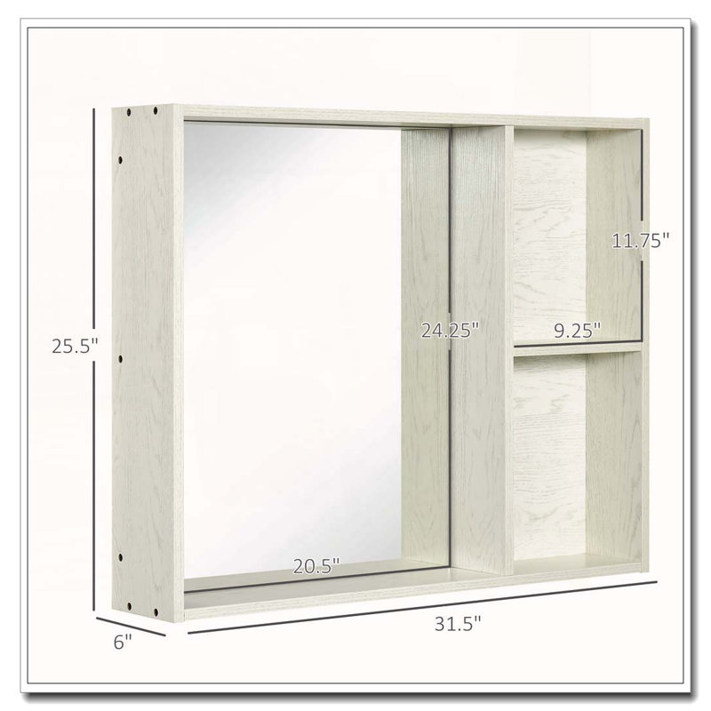 Armoire à pharmacie murale avec miroir, H 25,5 po x l 31,5 po x P 6 po