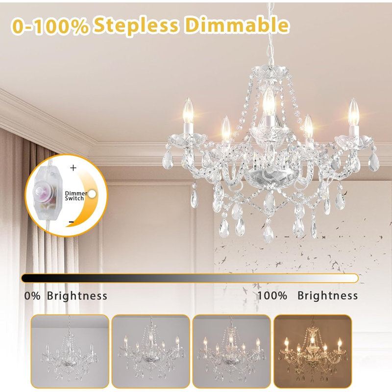 Lustre De Cristal K9 Com 6 Braços Clássico - Transparente | Parcelamento sem juros