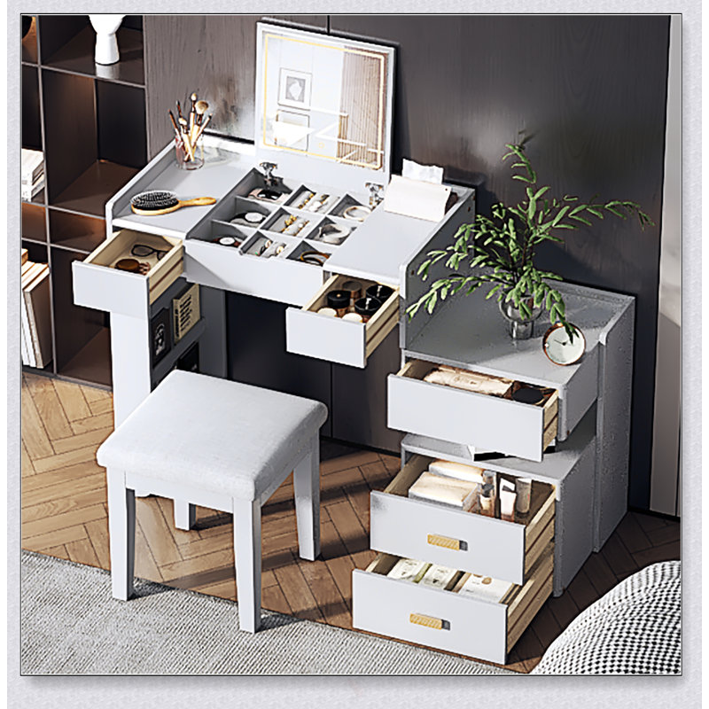 3-In-1 Makeup Vanity Desk With Flip-Top Mirror, LED Lighting, Adjustable Length & Ample Drawers - Stylish Multi-Functional Dressing Table For Home
