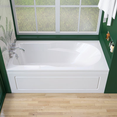 60 In. X 32 In. Alcove/Apron Front Soaking Bathtub With Left Drain Hole Integrated Armrest Non-Slip Tub In White