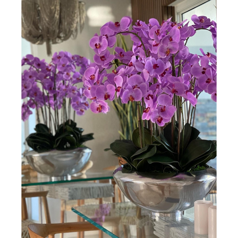 Orchid Floral Arrangement in Planter, Light Purple